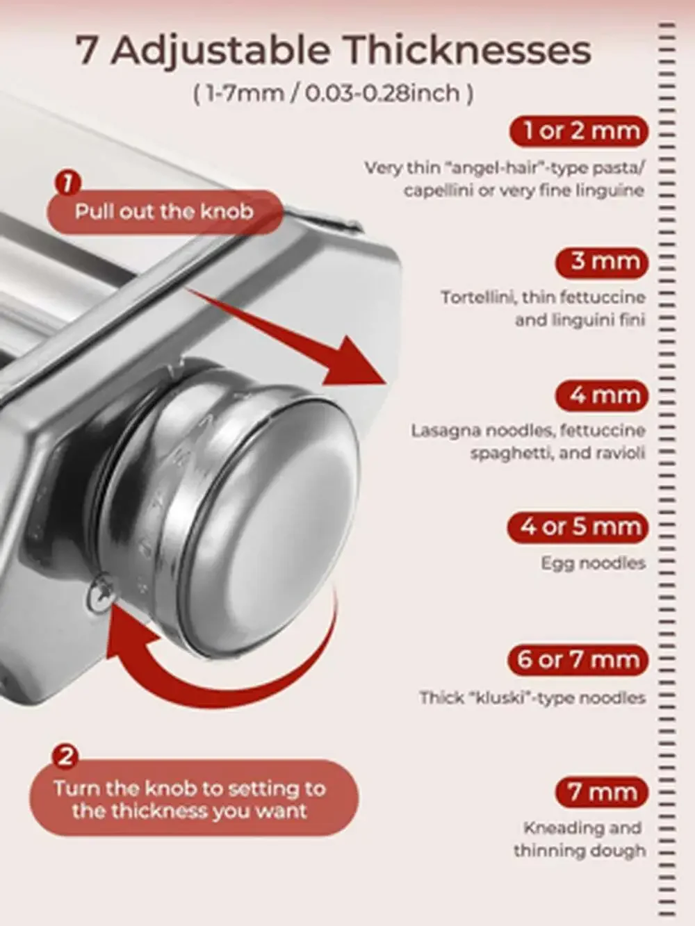 Pasta Roller Attachment for Kitchenaid Stand Mixer, Adjustable Thickness, Pasta